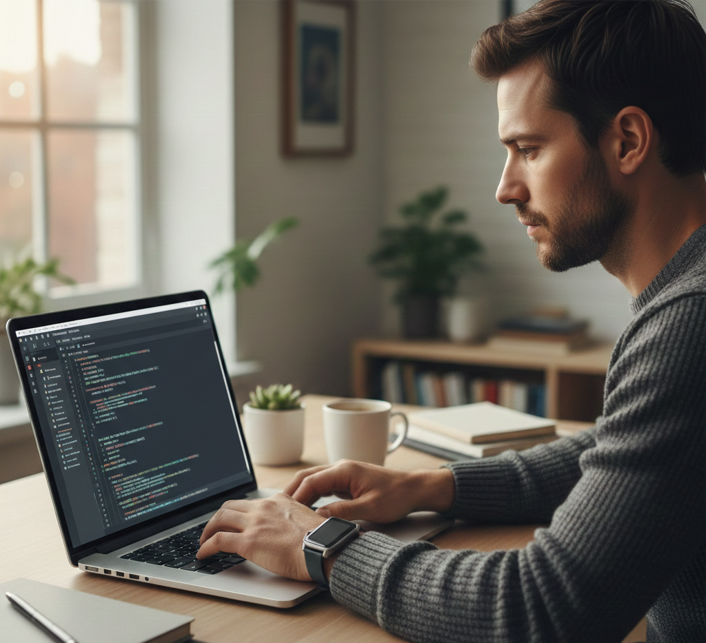man working on laptop